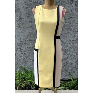 Calvin Klein Sz 4 Yellow Black Color Block Sheath Pencil Dress Stretch NWT NEW!